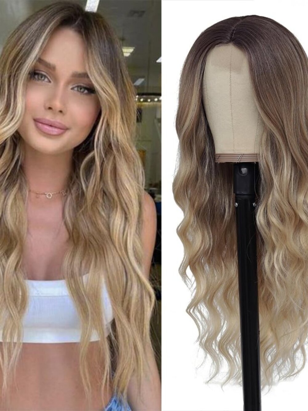 Blonde Wig for Women,26 Inch Long Wavy Curly Middle Part-NWOT